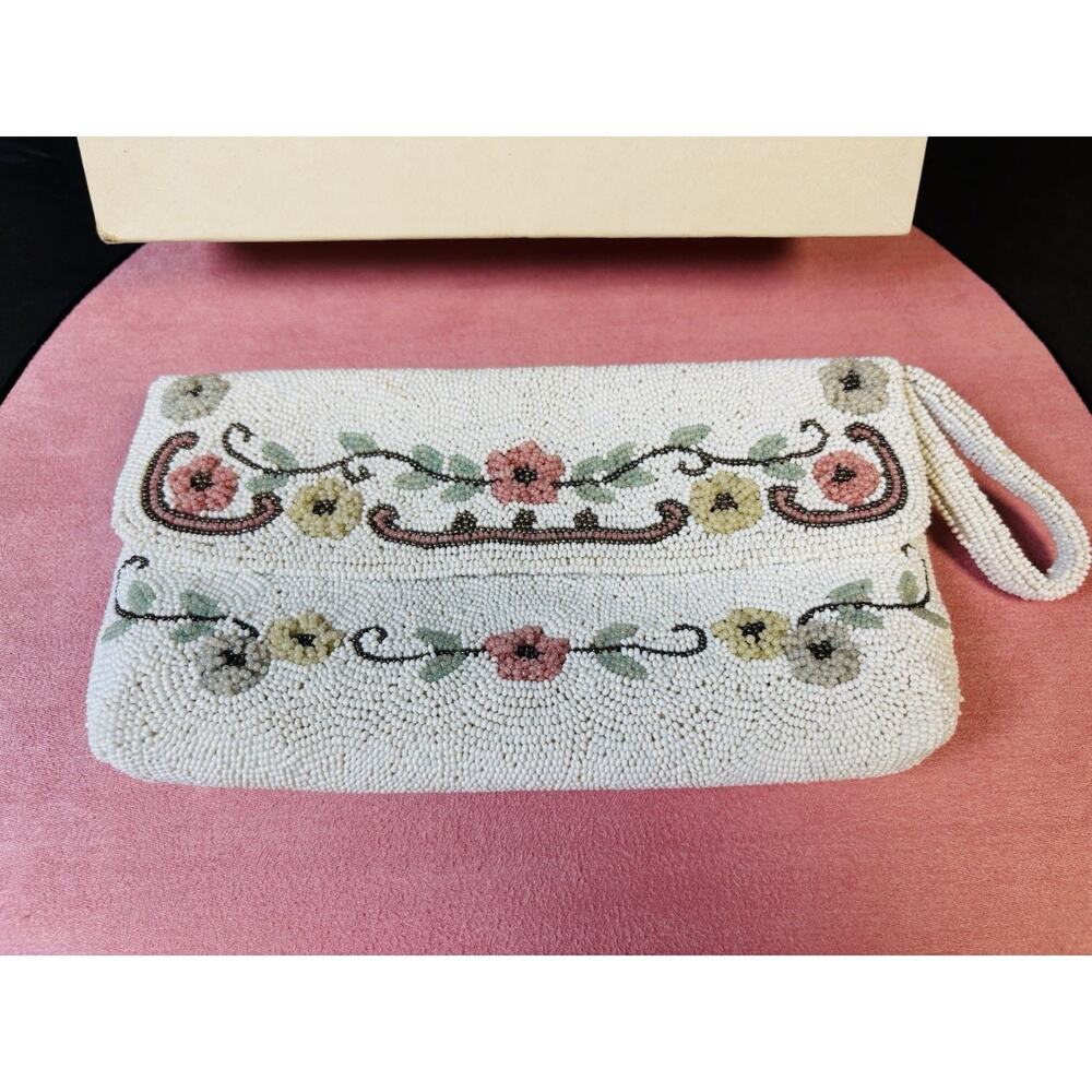 H.A. & Smith Bermuda Micro Beaded Purse Clutch Floral New Old Stock w/Org Box